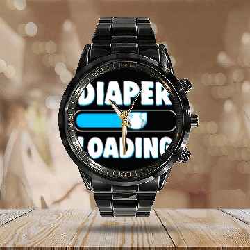 Discover Funny Diaper Loading Design for Adults Kids ABDL Calendar Steel Band Watch