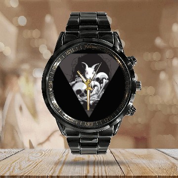 Discover horror rabbit and skull sticker Calendar Steel Band Watch