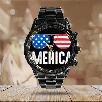 Discover 4th of July Merica Calendar Steel Band Watch USA American Pride