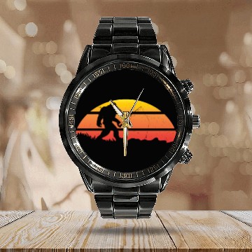 Discover Funny Bigfoot Pole Rod Fishing Fish Sasquatch Gift Calendar Steel Band Watch