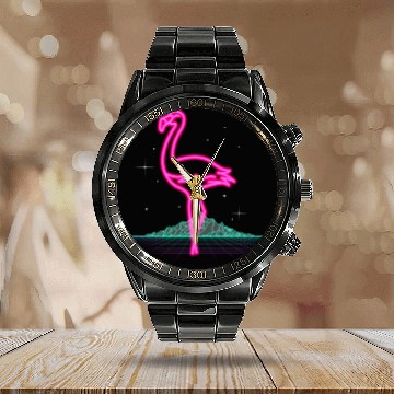 Discover Retro Flamingo Gift Idea Calendar Steel Band Watch