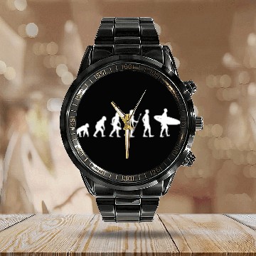Discover Surfing Evolution - Surf Surfer Monkey Human Calendar Steel Band Watch