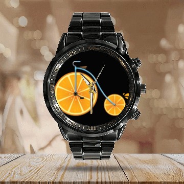 Discover Orange Fruit Bike Calendar Steel Band Watch