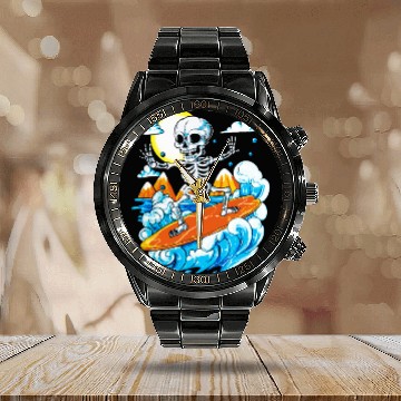 Discover Skeleton Surfing Calendar Steel Band Watch