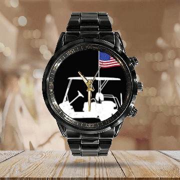 Discover Funny Patriotic Golf Wear USA Flag Golf Cart Calendar Steel Band Watch