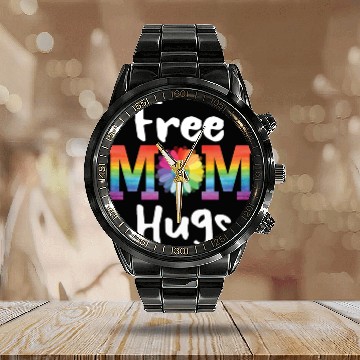 Discover Free Mom Hugs Daisy Flower LGBT Pride Parades Gift Calendar Steel Band Watch