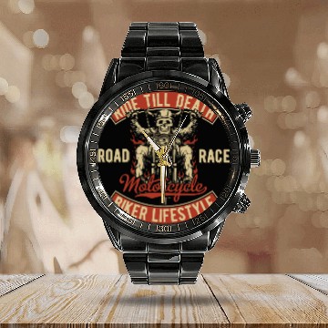 Discover Ride Till Death Motorcycle Biker Lifestyle Calendar Steel Band Watch