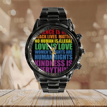Discover Science is Real Black Lives Matter Love Is... Calendar Steel Band Watch