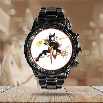 Discover Fighter Squadron 191 (VF-191) Satan's Kittens Calendar Steel Band Watch