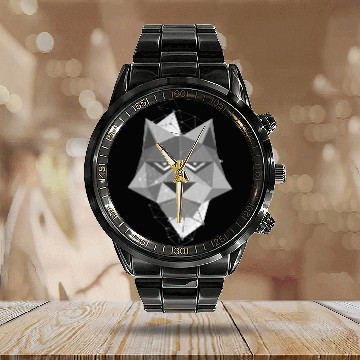 Discover Wolf face geometric Calendar Steel Band Watch