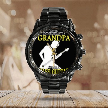 Discover never underestimate a grandpa with a bass guitar m Calendar Steel Band Watch
