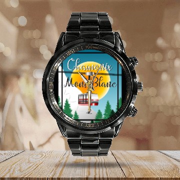 Discover Skiing Mont Blanc Calendar Steel Band Watch