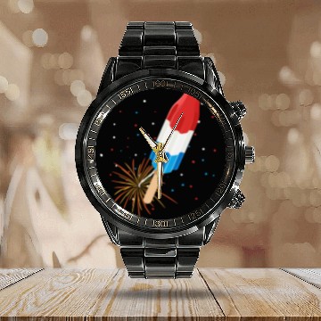 Discover Fireworks Popsicle American Flag 4th of July Calendar Steel Band Watch