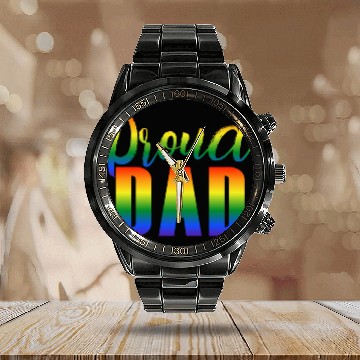 Discover Proud Dad LGBT Gay Pride Calendar Steel Band Watch