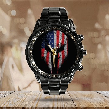 Discover Cool US Spartan Helmet Warrior Calendar Steel Band Watch