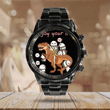Discover Dino, T-Rex, Cute Panda, Sweet Kawaii Cat Calendar Steel Band Watch