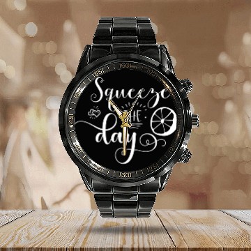 Discover Squeeze the Day Lemon Lime Citrus Calendar Steel Band Watch