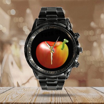 Discover Apple worm fuck off Calendar Steel Band Watch