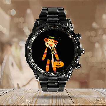 Discover Halloween Sock Monkey Calendar Steel Band Watch