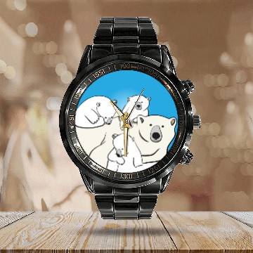 Discover The polar bear family Calendar Steel Band Watch
