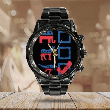 Discover Election Ballot USA Flag Elephant Donkey Dino Gift Calendar Steel Band Watch