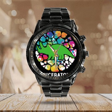 Discover Triceratops Horned Dinosaur Fossil Extinct Armored Calendar Steel Band Watch