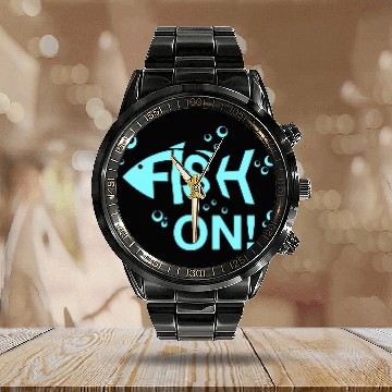 Discover Fish on Fisherman Bone Gift Calendar Steel Band Watch