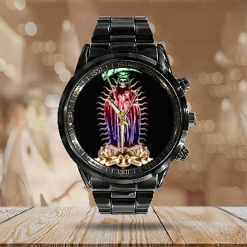 Discover Santa Muerte - Santisima Muerte - Holy Death Calendar Steel Band Watch