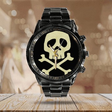 Discover Misfits Style Captain Harlock Skull Crossbones Calendar Steel Band Watch
