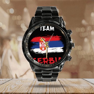 Discover Team Serbia / Flag Calendar Steel Band Watch