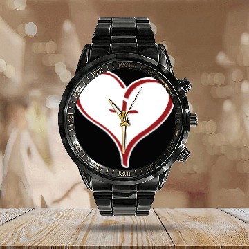 Discover Heart And Crucifix - Hope Faith Design Calendar Steel Band Watch