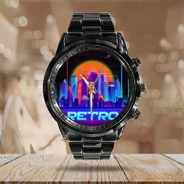 Discover Synthwave Space: Retrowave Calendar Steel Band Watch