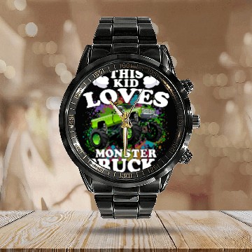 Discover This Kid Loves Monster Trucks Calendar Steel Band Watch