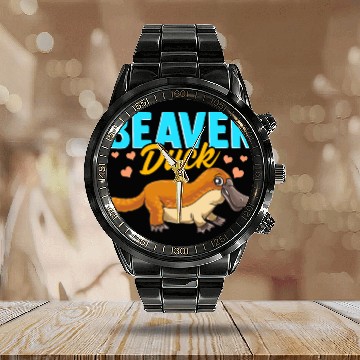 Discover Beaver Duck Platypus Pun Cute Duck Billed Platypus Calendar Steel Band Watch
