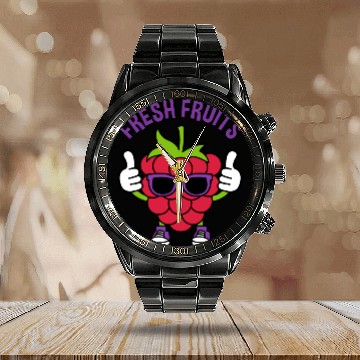 Discover Fresh fruits RASPBERRY Calendar Steel Band Watch
