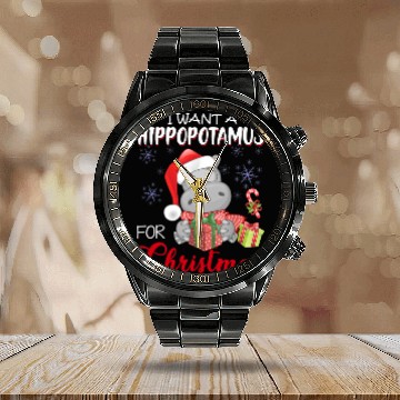 Discover I Want A Hippopotamus For Christmas Xmas Hippo Calendar Steel Band Watch