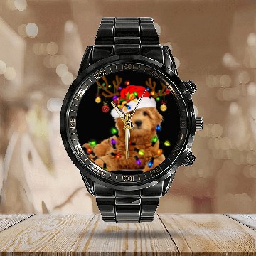 Discover Womens Goldendoodle Christmas Calendar Steel Band Watch Reindeer