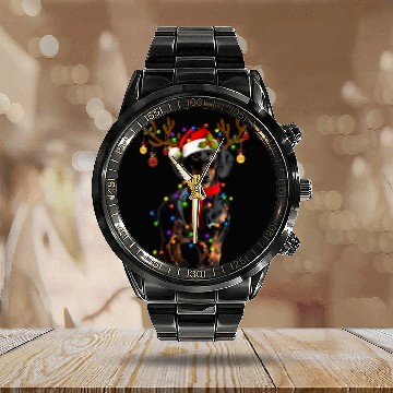 Discover Funny Dachshund Christmas Reindeer Christmas Light Calendar Steel Band Watch