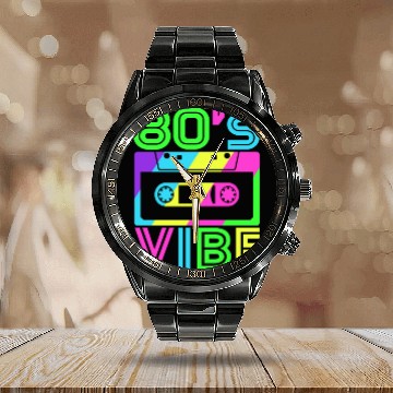 Discover Retro Aesthetic Party Wear - 80s Vibe Calendar Steel Band Watch