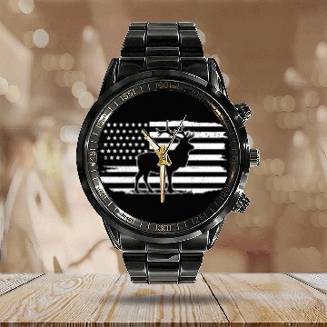 Discover Elk American Flag Ptriotic Hunting Hunter Gift Calendar Steel Band Watch