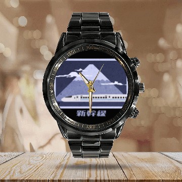 Discover Japanese Bullet Train Passing Mt. Fuji Calendar Steel Band Watch