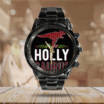 Discover Holly Saurus T Rex Red Plaid Matching Family Calendar Steel Band Watch