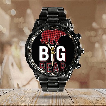 Discover Big Bear Kids Red Buffalo Plaid Matching Family Calendar Steel Band Watch