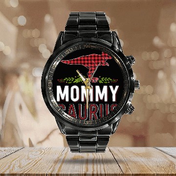 Discover Mommy Saurus T Rex Mom Red Plaid Matching Family Calendar Steel Band Watch
