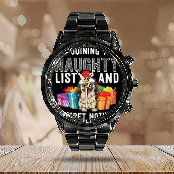 Discover Joining The Naughty List I Regret Nothing Dog Pug Calendar Steel Band Watch