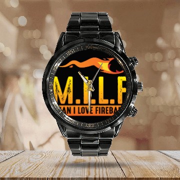 Discover MILF Man I Love Fireball Funny ambiguous Calendar Steel Band Watch