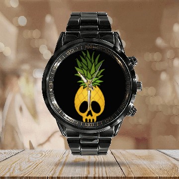 Discover Pineapple skull Calendar Steel Band Watch