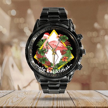 Discover Mele Kalikimaka Flamingo christmas Calendar Steel Band Watch