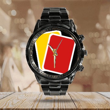 Discover Red yellow card Calendar Steel Band Watch