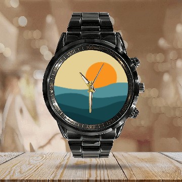 Discover Waves Sun Circle Calendar Steel Band Watch